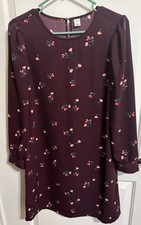 Women's Old Navy Floral Long Sleeve Burgundy Dress Size M - Knee Length