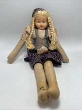 Vintage 30s Composite Face Ethnic Peasant Doll Stuffed Cloth Body 12''