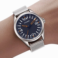 Svalbard 24 Herren Quarz Armbanduhr Analog 24h schwarz, Milanaise silber
