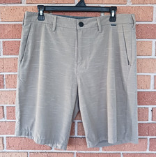 Hurley Phantom Men 32 Tan Chino Board Shorts Surf Swim Hybrid Zip Logo