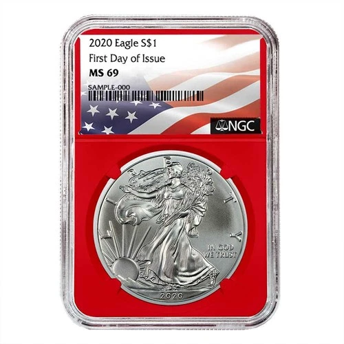 2020 $1 American Silver Eagle NGC MS69 FDI Flag Label Red Core