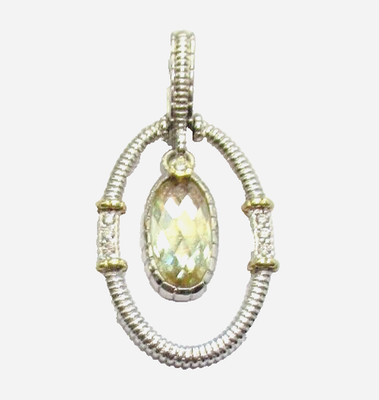 Judith Ripka JR TWO SS & 18K Gold ovaler Kanarienquarz mit Diamant Anhänger Verstärker