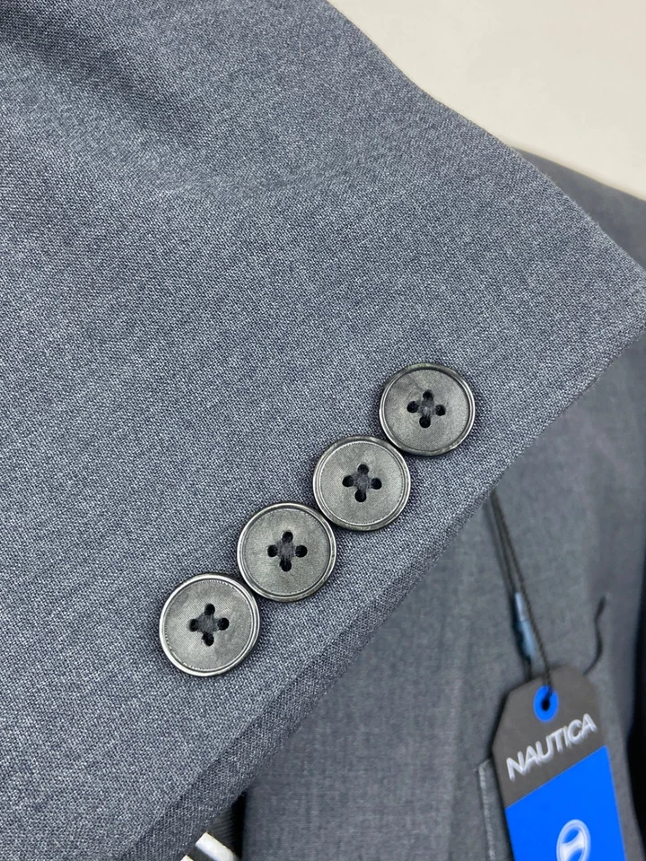 NUEVO NAUTICA Para Hombres 46L Gris Carbón Elastizado 2 Piezas Traje Con Pantalones 40x34 Foto 4 de 4