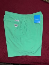 Columbia Men's Green Swim Trunks M Pockets Drawstring Mesh Lining Built-In Brief