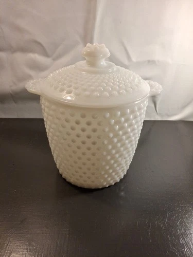 Vintage Anchor Hocking Hobnail Milk Glass Ice Bucket Lidded Canister Cookie Jar
