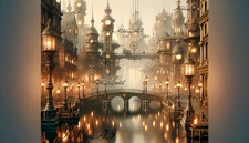 Digital Art Image Cityscape Canal Brid  Style Steampunk  Wallpaper Desktop Decor