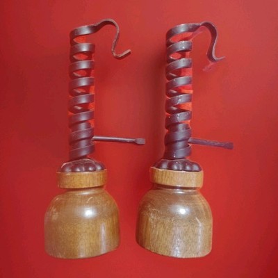 Vintage Spiral Twist Up Wrought Iron Wooden Country Chamberstick Candlestick