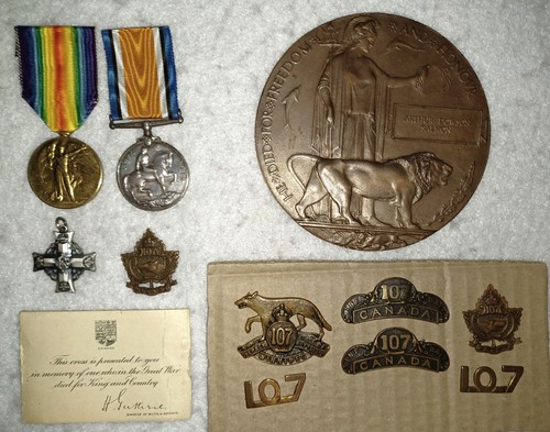 Canadian CEF 107th Battalion Pioneers Medals Memorial Cross, Plaque, Badges etc