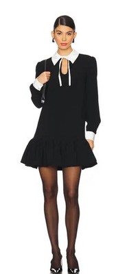 Cinq à Sept Blk White Contrast Collar Dress Size 8 Preppy Retro Parisian Mod