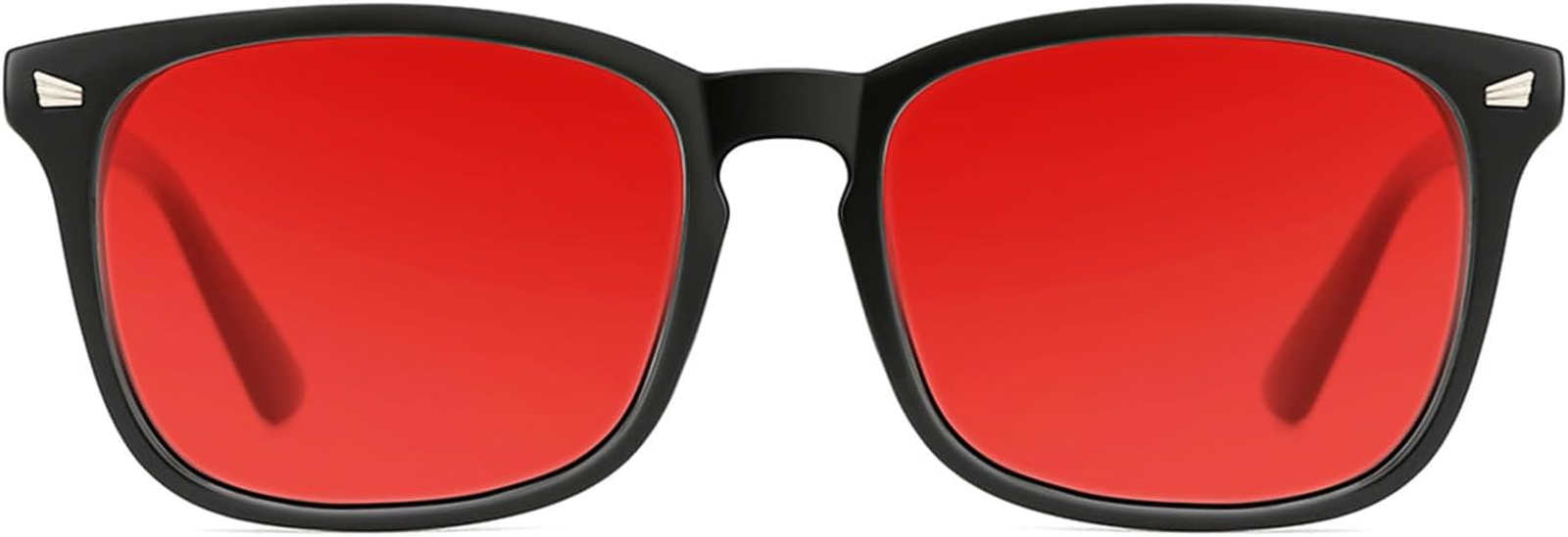 Blue light blocking sleep glasses with red lenses and dual AR coatings for 99.9% protection