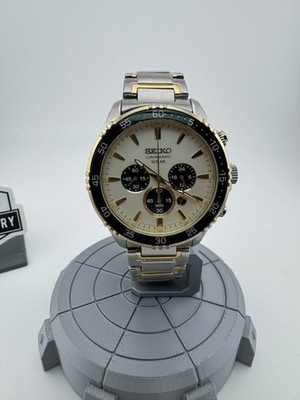 SEIKO SSC446 SOLAR CHRONOGRAPH WATCH SILVER GOLD CORE V175-0DH0