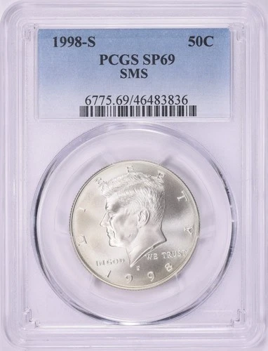 1998 S Kennedy Half SMS PCGS SP69 Brilliant White Spotless MS69 Matte