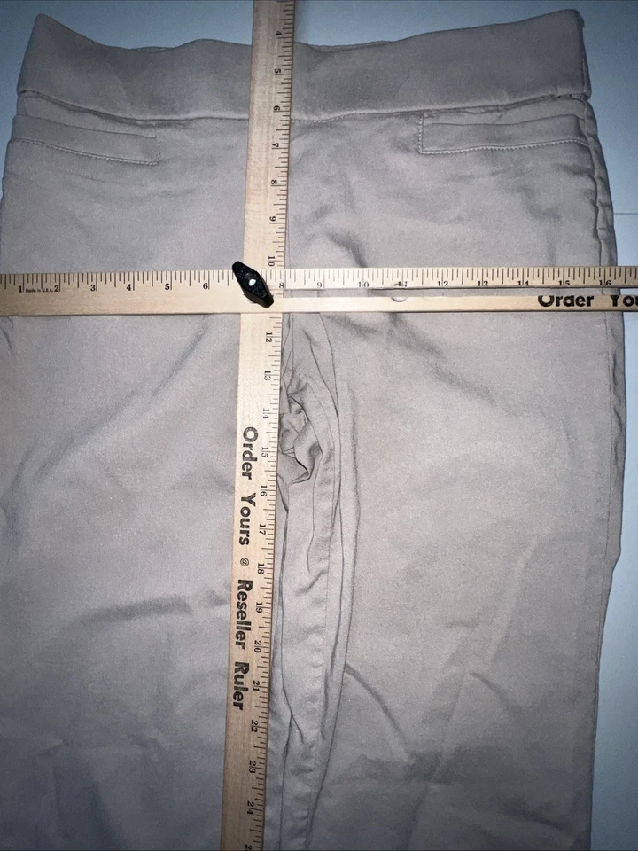 Pantalones Studio Works para mujer 6 pequeños caqui bolsillos delanteros planos cintura elástica Foto 4 de 4