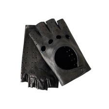 Womens Leather Fingerless Gloves -Lambskin Driving Gloves Unlined Medium Black