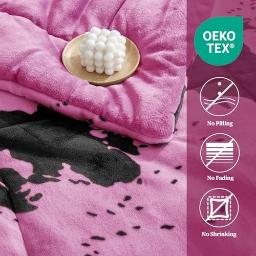  Velvet Flannel Comforter Set-Cow Print Western Style Twin Black/Pink - Image 4 of 4