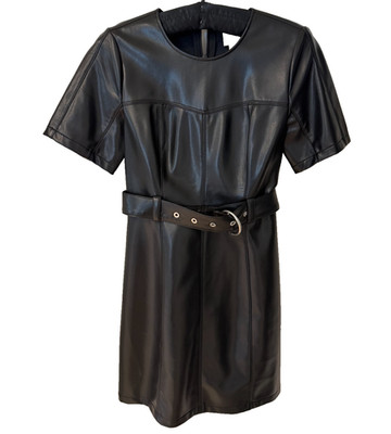 Cinq à Sept Faux Leather Belted Black Mini Dress Size 2 (ND)