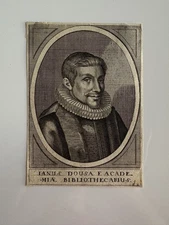 Antique Engraving Janus Dousa Dutch Humanist First Librarian Leiden University