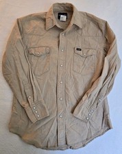 Wrangler Cowboy Cut Rigid Khaki Denim Western Work Shirt Mens M Pearl Snap Rodeo