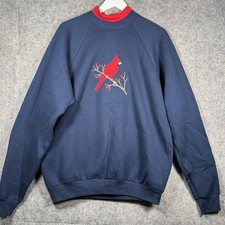 Vintage 90s Cardinal Bird Embroidered Sweatshirt Mens Size XL 23x29 Blue USA