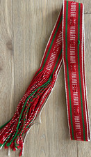 Handwoven Red Green White Sash Belt with Fringe, Traditional Navajo Indian