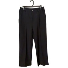 Nice Black Cropped Trousers Womens Large Pleated Wide Leg Career Casual
