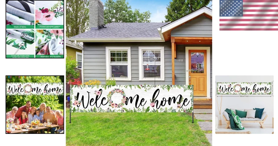 "Vibrante racimo de flores pancarta de bienvenida a casa 7x5,7"" - decoración exterior duradera" Foto 2 de 4