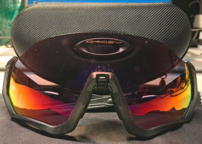 Oakley Flight Jacket Sunglasses Red Mirror purple Black Prizm Road OO 9401 0137