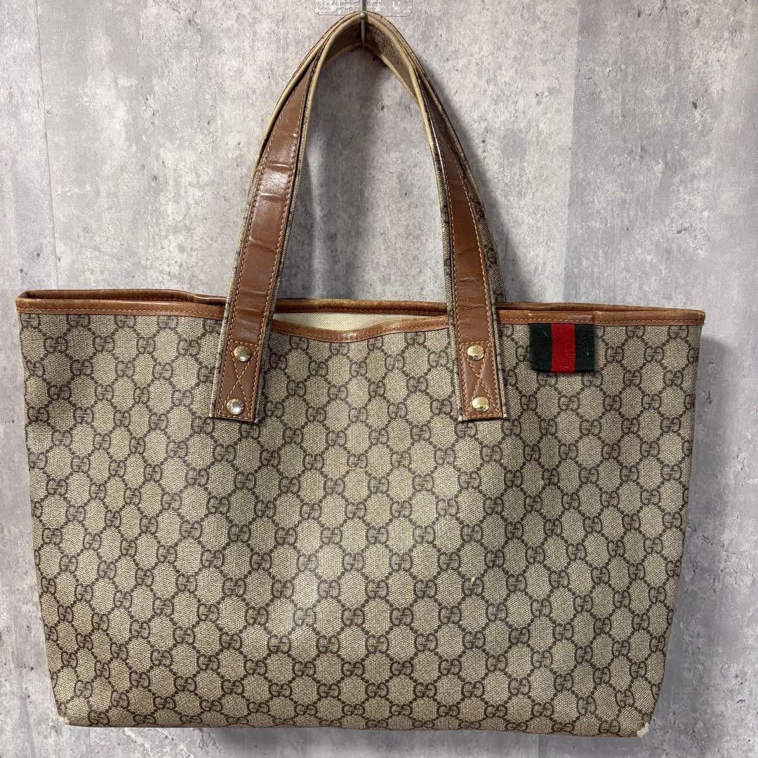 GUCCI GG Supreme Canvas Tote Bag Brown Sherry Stripe Unisex Authentic thumbnail 2