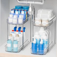 Yieach 2 Sets 2 Tier Pull Out Kitchen Under Sink Organizer and Clear... 