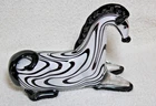 Vintage Murano Style Hand Blown Glass  Zebra - Art Black White Swirl