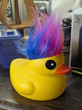 Large Yellow Rubber Duck with Rainbow Hair 6.5" Rubber Ducky/Duckie