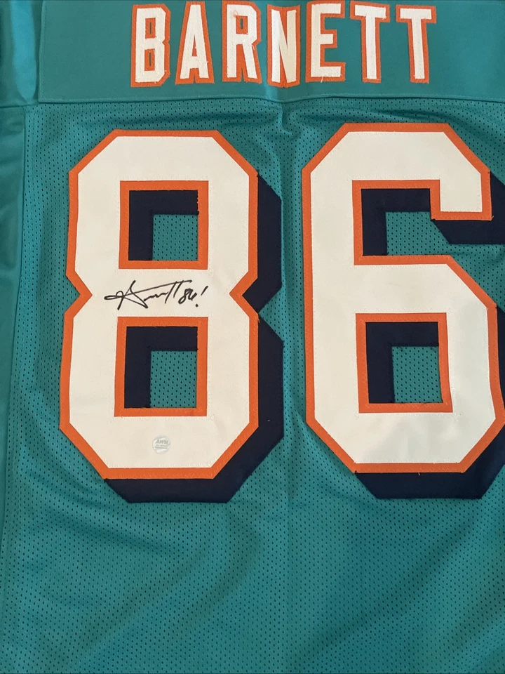 Camiseta personalizada Fred Barnett firmada a mano de los Miami Dolphins (AWM) Foto 2 de 4