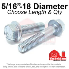 5/16"-18 Grade 5 Hex Flange Screws Frame Bolts COARSE Zinc (Pick Length & Qty)