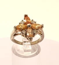 Gorgeous Sparkling Tourmaline & Clear Stones Ring 925 Silver Size P1/2~Q #21938