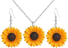 Daisy Sunflower Dangle Earrings Sunflower Necklace Set for Women Summer Jewelry
