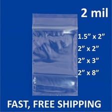 1.5"x 2", 3, 8 Clear 2 Mil Plastic Zip Seal Bag Reclosable Top Lock 2Mil Baggies