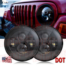 Pair 7 Round Black Led Projector Headlights Light Bulb For Jeep Wrangler Jk Lj