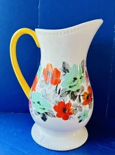 The Pioneer Woman Flea Market Pitcher Decorated Floral Yellow Handle 2 Quart