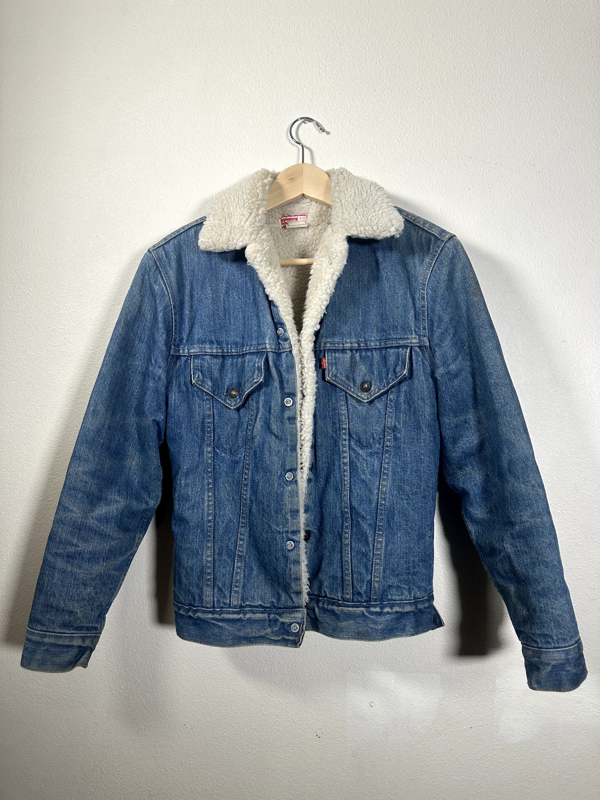 Vintage 70's Levi's Type 3 Sherpa Lined Snap Trucker Denim Jacket Mens 34 70605
