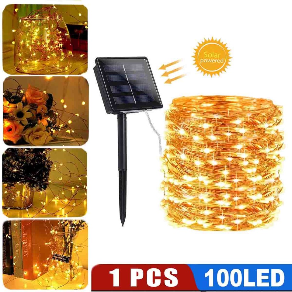 100 LED Solar Power String Fairy Lights Garden Outdoor Party Christmas ...