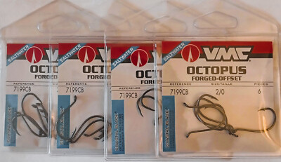 Four Packs of 6 (24 Hooks Total) VMC 7199CB Octopus Size 2/0 Fish Hooks