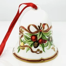 Tiffany Holiday Bell Ornament Christmas Mistletoe Bone China Porcelain