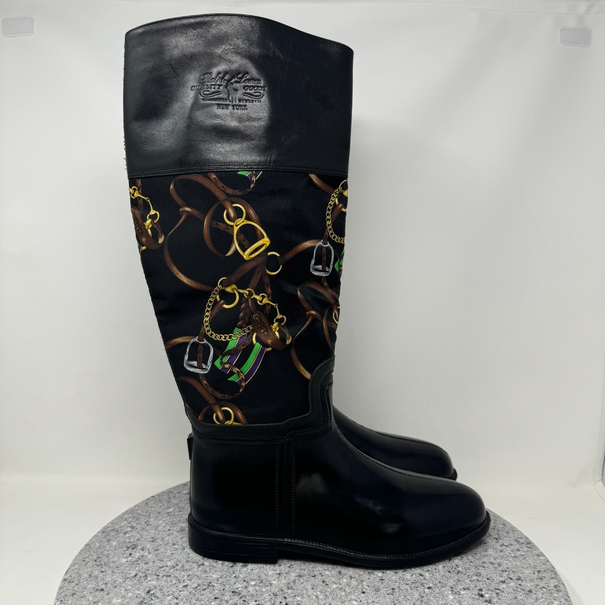 Ralph Lauren Collection Boots Womens Black Rain Boot Riding Equestrian  Italy