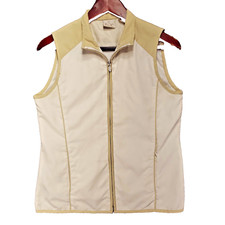 EP Pro Golf Vest Women's S White, Beige Trim Lined 2-Tone Zip Closure Zip Pocket