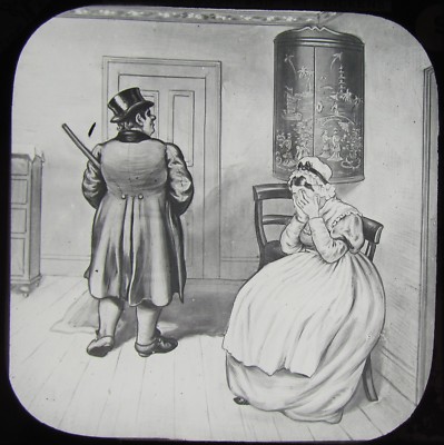 Glas magische Laterne Dia BUMMELN BALZ NR 9 UM 1910 ZEICHNUNG CHARLES DICKENS