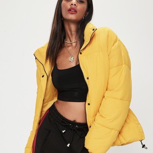 yellow crop puffer jacket