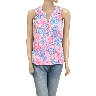 Lilly Pulitzer Essie Floral Pineapple Printed Tank Top Tunic Cotton M 288115
