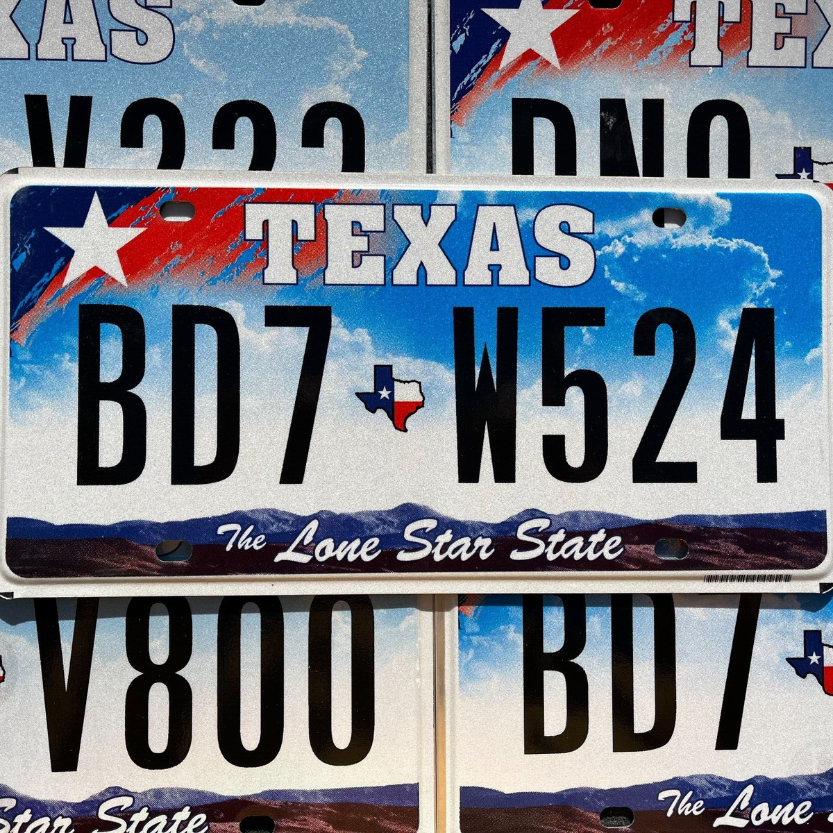 TEXAS License Plate COLORFUL Red and Blue Sky with White Star