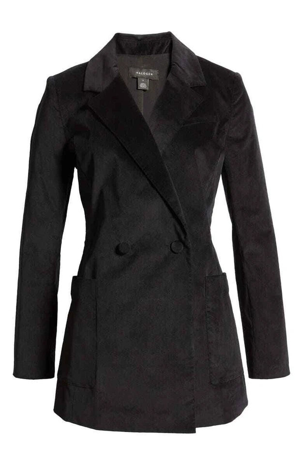 Blazer Mujer Halógeno 271775 Doble Pecho Terciopelo Negro Talla 1 Foto 2 de 4