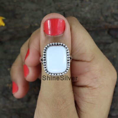 White Opal 925 Sterling Silver Boho Statement Handmade Gift for Her Ring